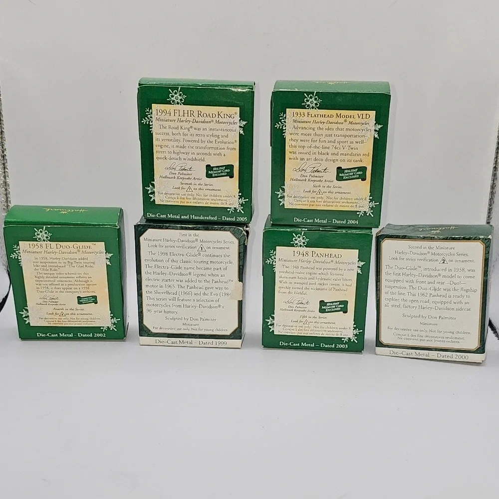 6 Hallmark Keepsake Miniature Harley-Davidson Motorcycle Ornaments 1999-2005 Lot